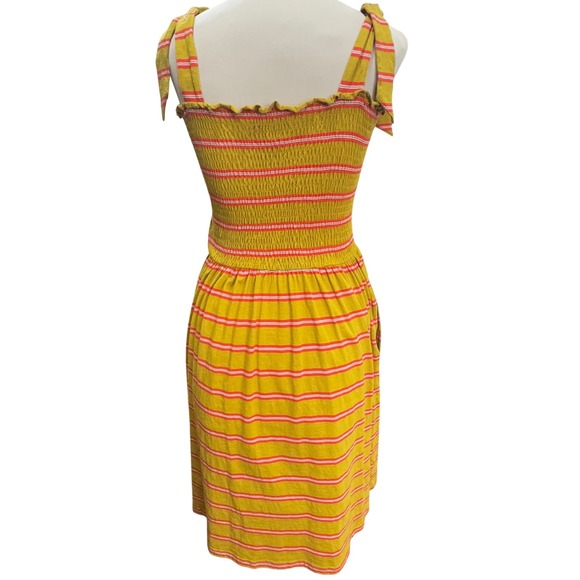 Toad & Co Striped Sundress Womens M Mustard Yellow Excellent Smocked Tie Strap - Picture 5 of 8